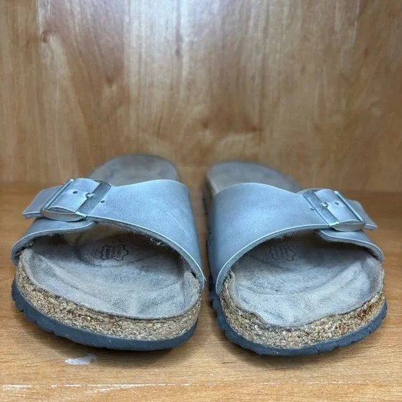 Birkenstock Madrid Women Size EU 40 US 9 Silver One Strap Slip On Sandals Shoes - Picture 4 of 7